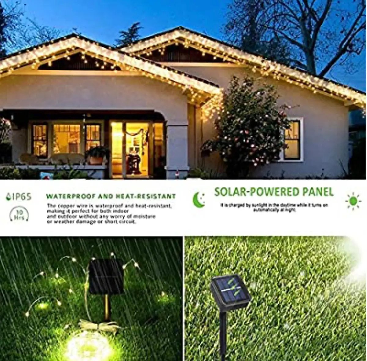 2PK Solar String Lights Outdoor Copper Wire, Waterproof Solar Fairy Lights with 8 Lighting Modes by Outdoor Solar Outlet