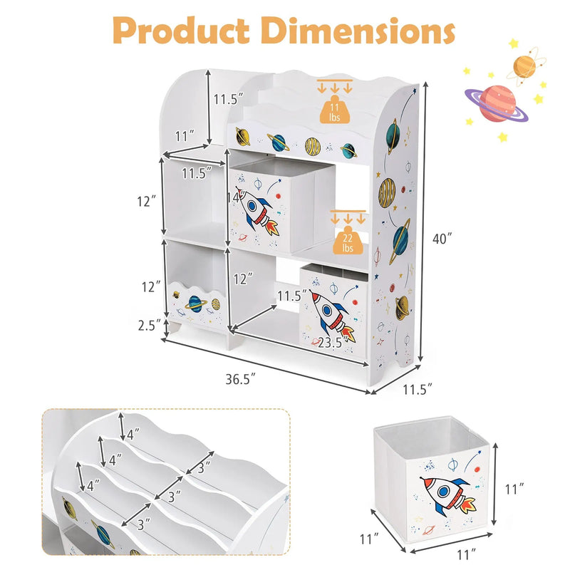 Wooden Children Storage Cabinet with Storage Bins-Rocket Pattern by DirectDeals