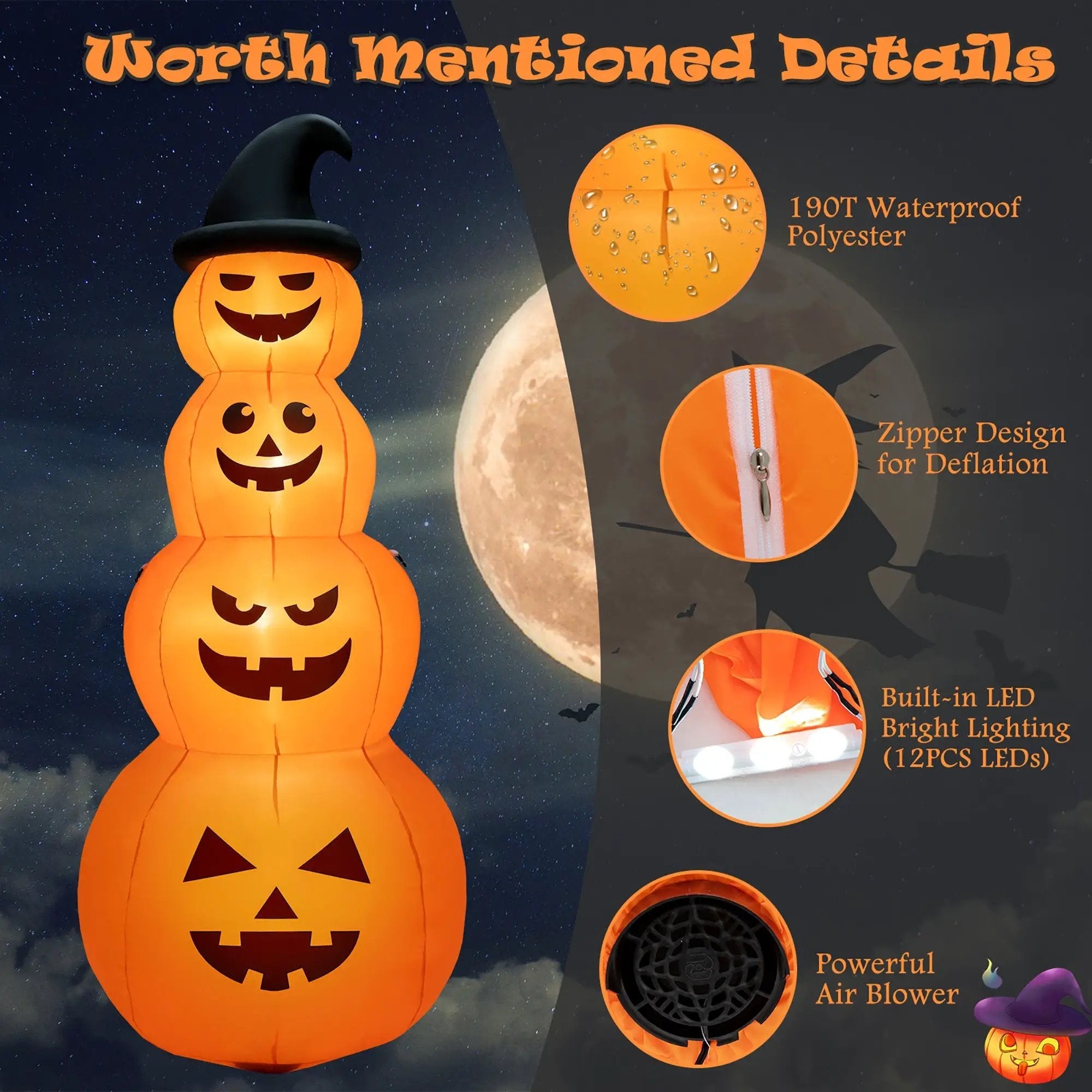 8 Feet Inflatable Halloween Pumpkins Stack with Built-in LED Lights by DirectDeals