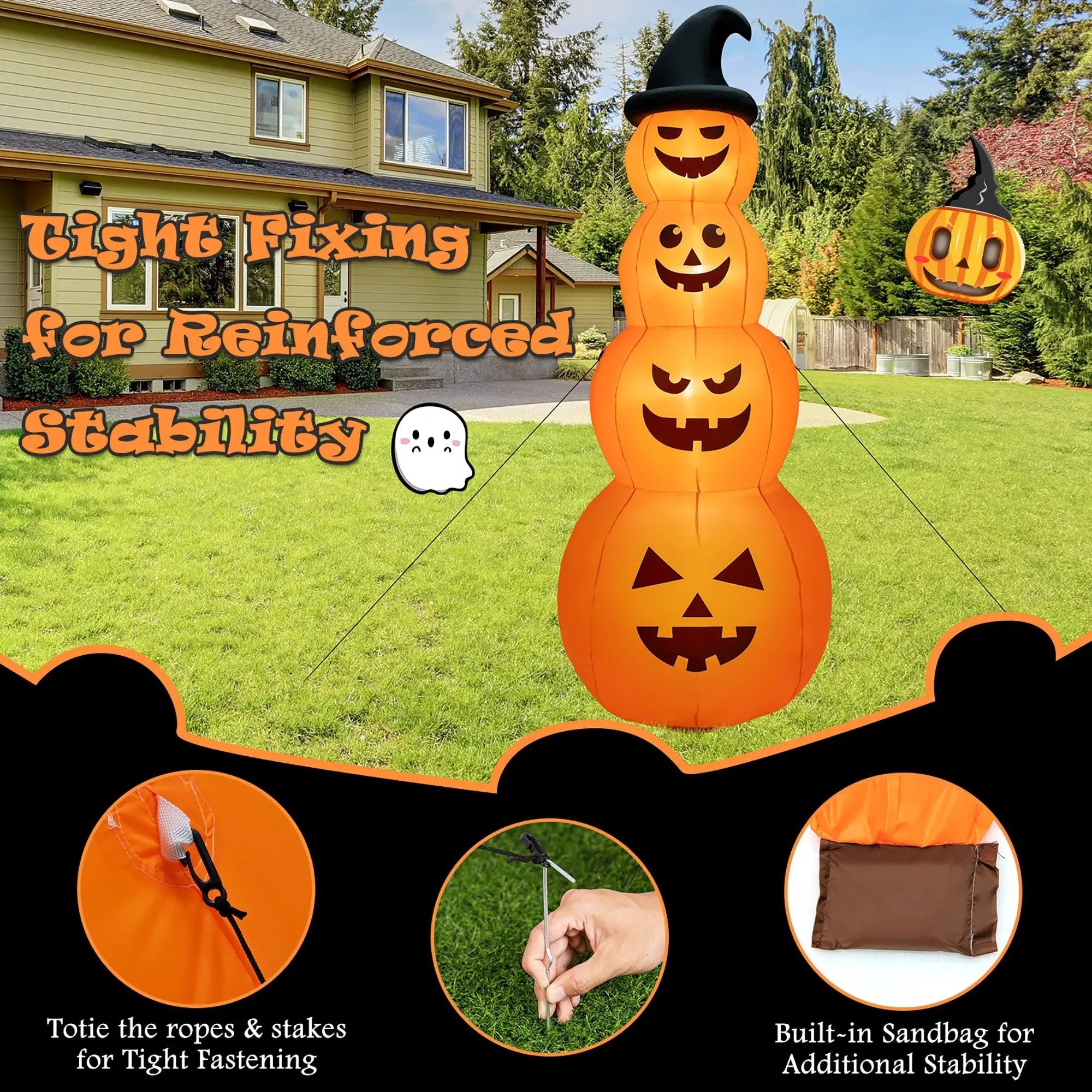 8 Feet Inflatable Halloween Pumpkins Stack with Built-in LED Lights by DirectDeals