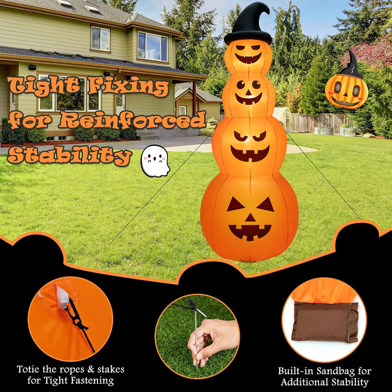8 Feet Inflatable Halloween Pumpkins Stack with Built-in LED Lights by DirectDeals