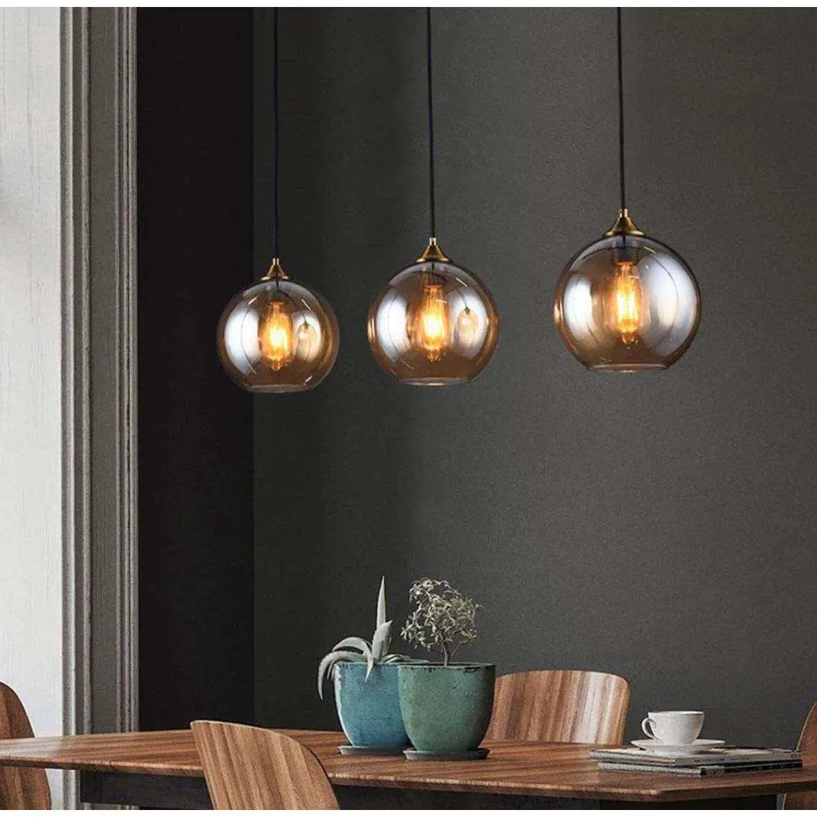 Bepuzz Plug in Glass Pendant Light Mid Century Ceiling Pendant Light Fixtures Globe Glass Shade Hanging Light Fixtures Single Hanging Pendant Lamp for Bedroom Living Room Hallway Foyer (Amber) by Selzalot