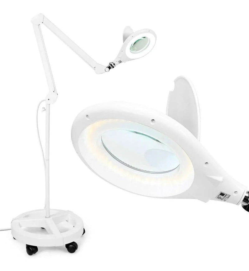 Magnifying Floor Lamp with 5 Wheels Rolling Base, 2.25X Magnifier with LED Light, 2-in-1 by Outdoor Solar Outlet