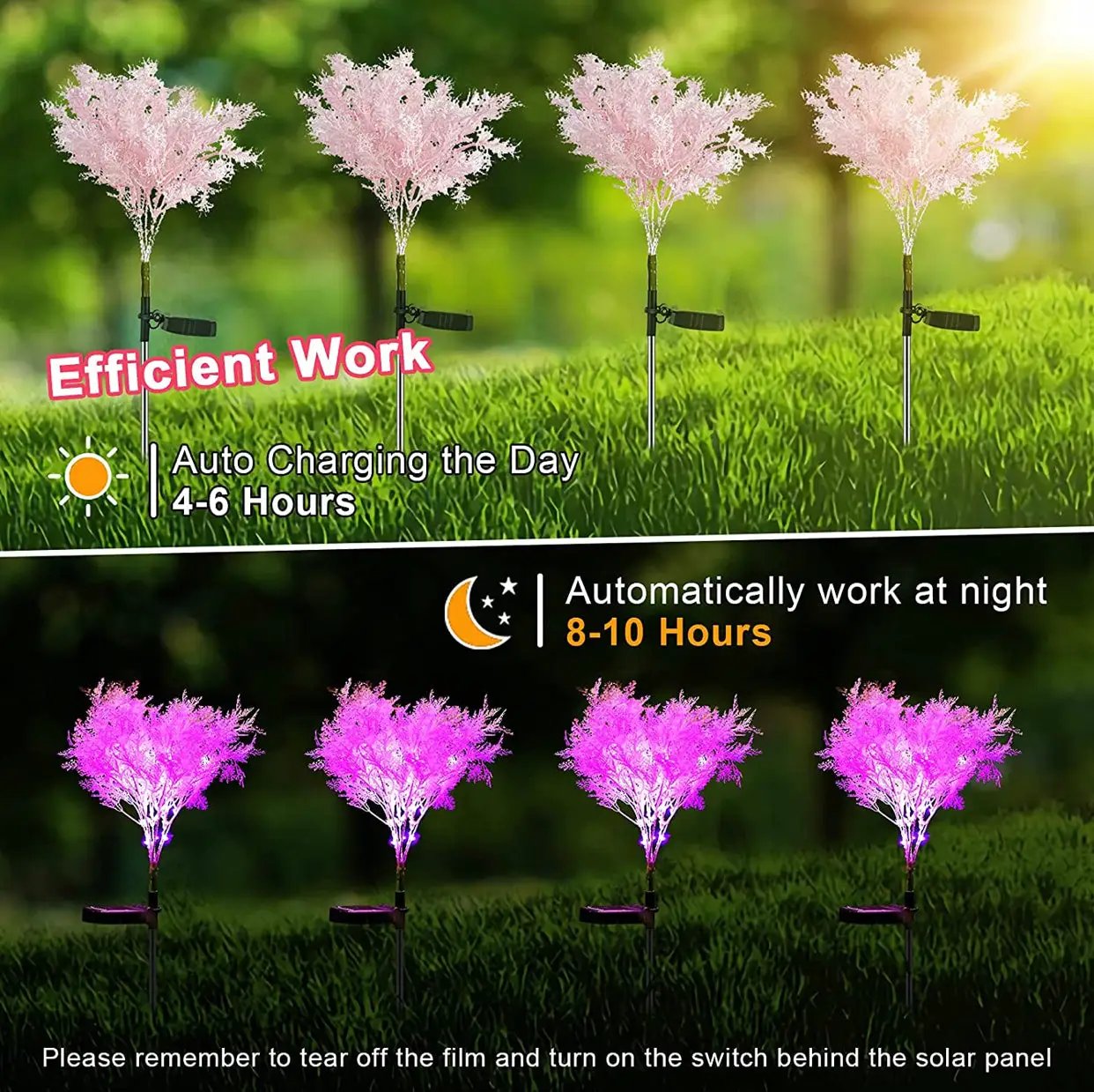 Solar Flowers Pink Rime Flower Design, Solar Powered Flowers Light Dusk to Dawn 2-Pack by Outdoor Solar Outlet