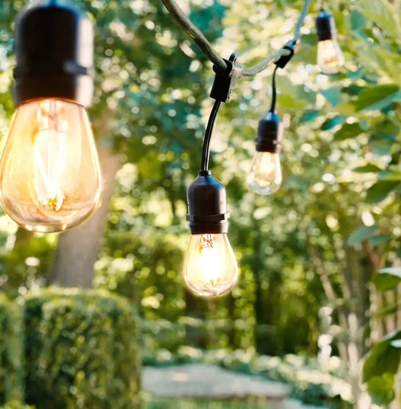 48 Ft Plug-In LED Outdoor String Lights Waterproof- Hanging, Dimmable 2W Vintage Edison Bulbs by Outdoor Solar Outlet