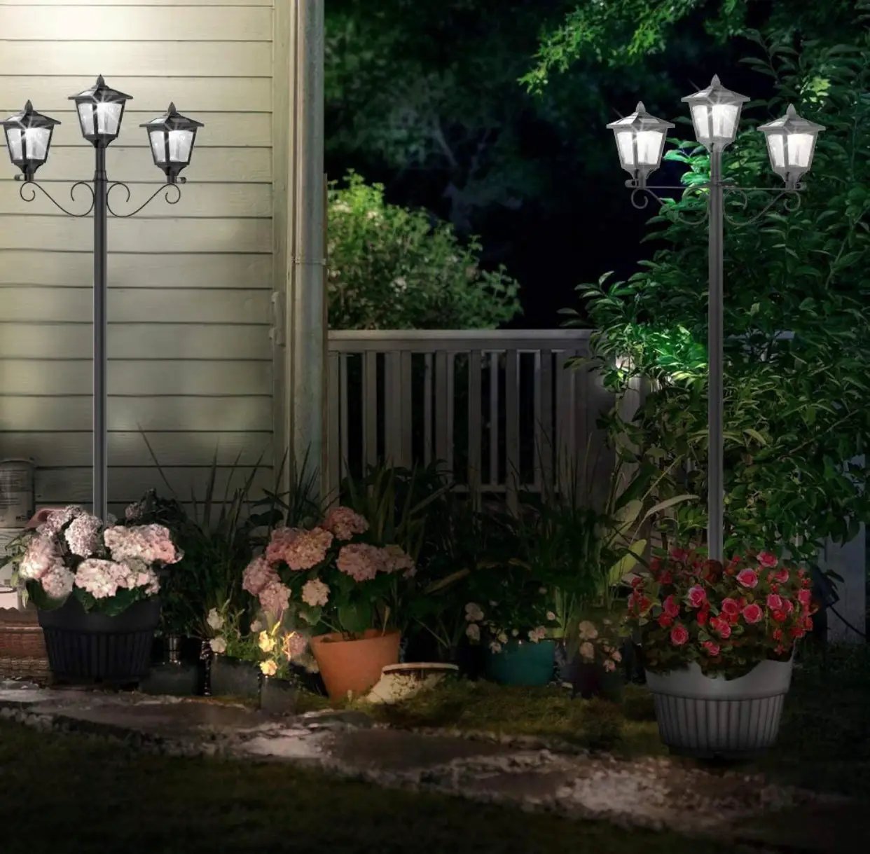 3 Fixture Outdoor Solar LED Lamp Post With 50 Lumen - 72Inch by Outdoor Solar Outlet