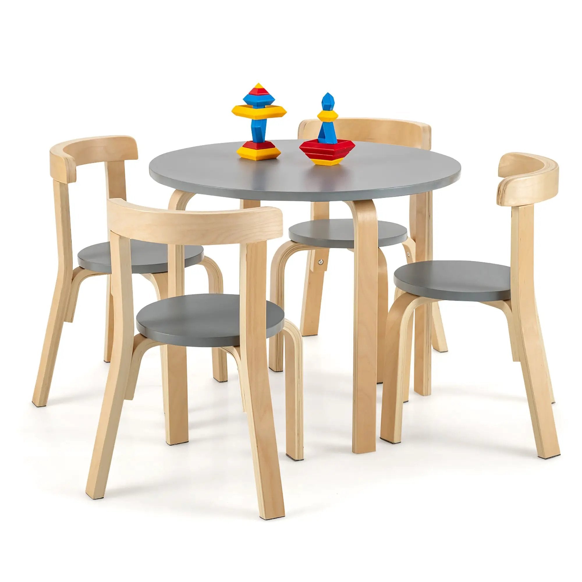 5-Piece Kids Wooden Curved Back Activity Table and Chair Set with by DirectDeals