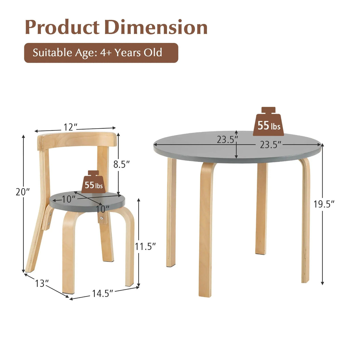 5-Piece Kids Wooden Curved Back Activity Table and Chair Set with, photo 4 of 10