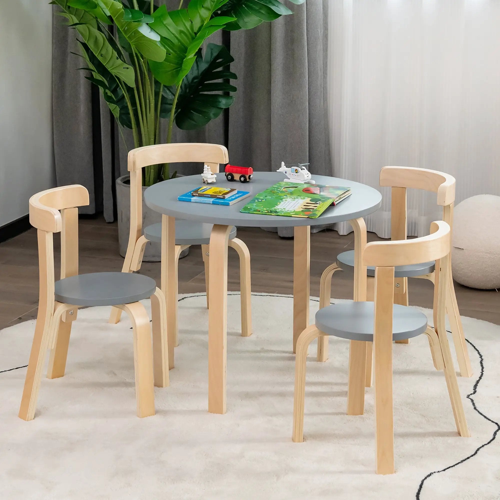 5-Piece Kids Wooden Curved Back Activity Table and Chair Set with by DirectDeals
