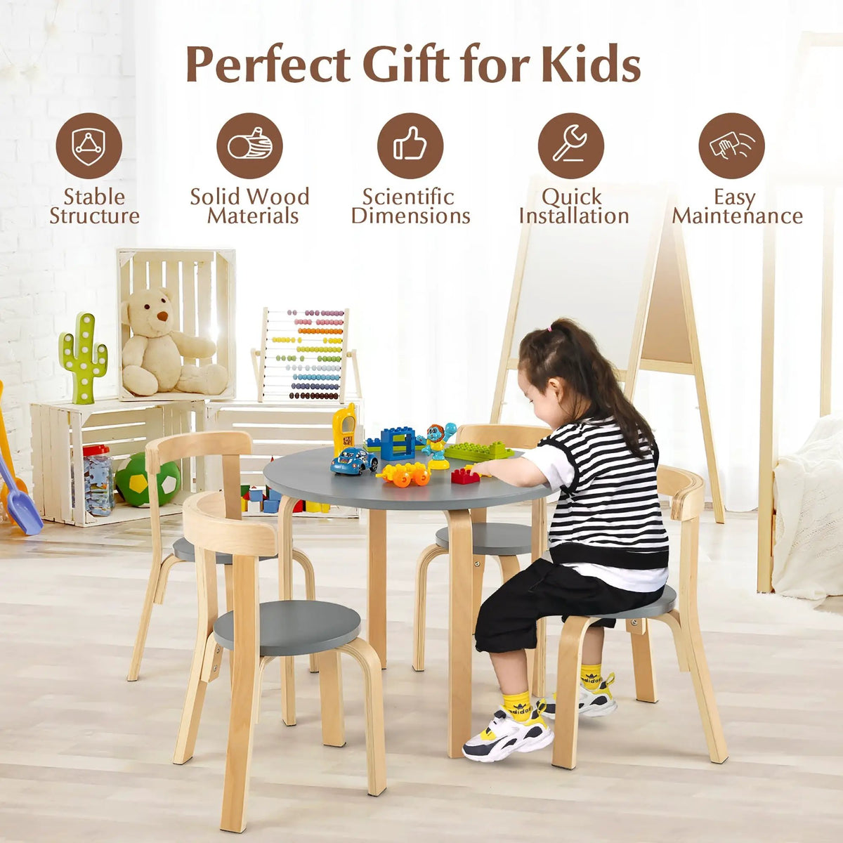 5-Piece Kids Wooden Curved Back Activity Table and Chair Set with, photo 5 of 10
