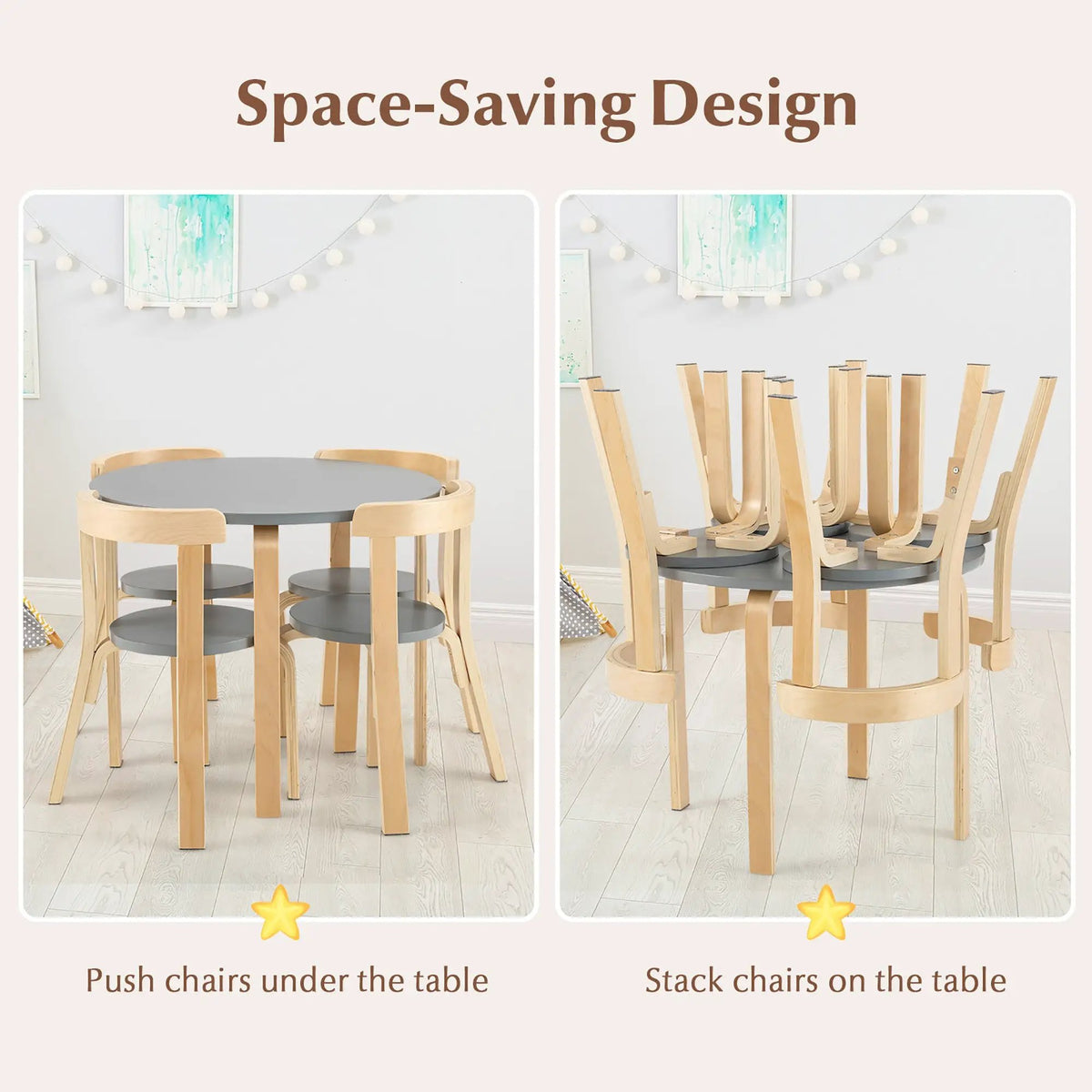 5-Piece Kids Wooden Curved Back Activity Table and Chair Set with, photo 8 of 10