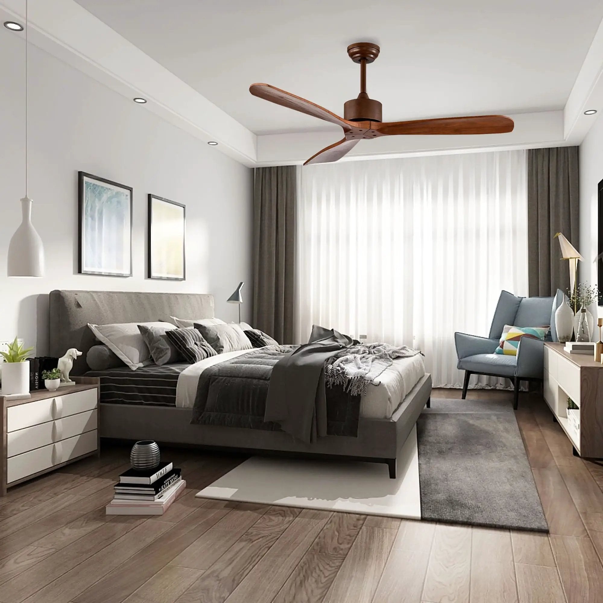 52 Inch Modern Ceiling Fan Indoor Outdoor Brushed Nickel Finish with Remote by DirectDeals