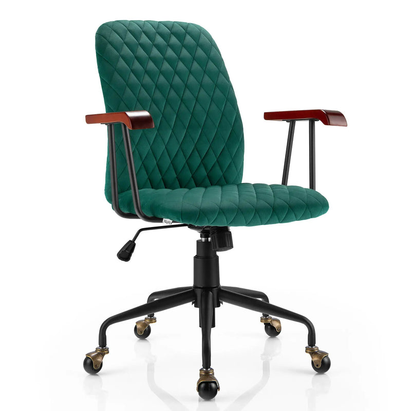 Velvet Office Chair with Wooden Armrests - Adjustable Height by DirectDeals