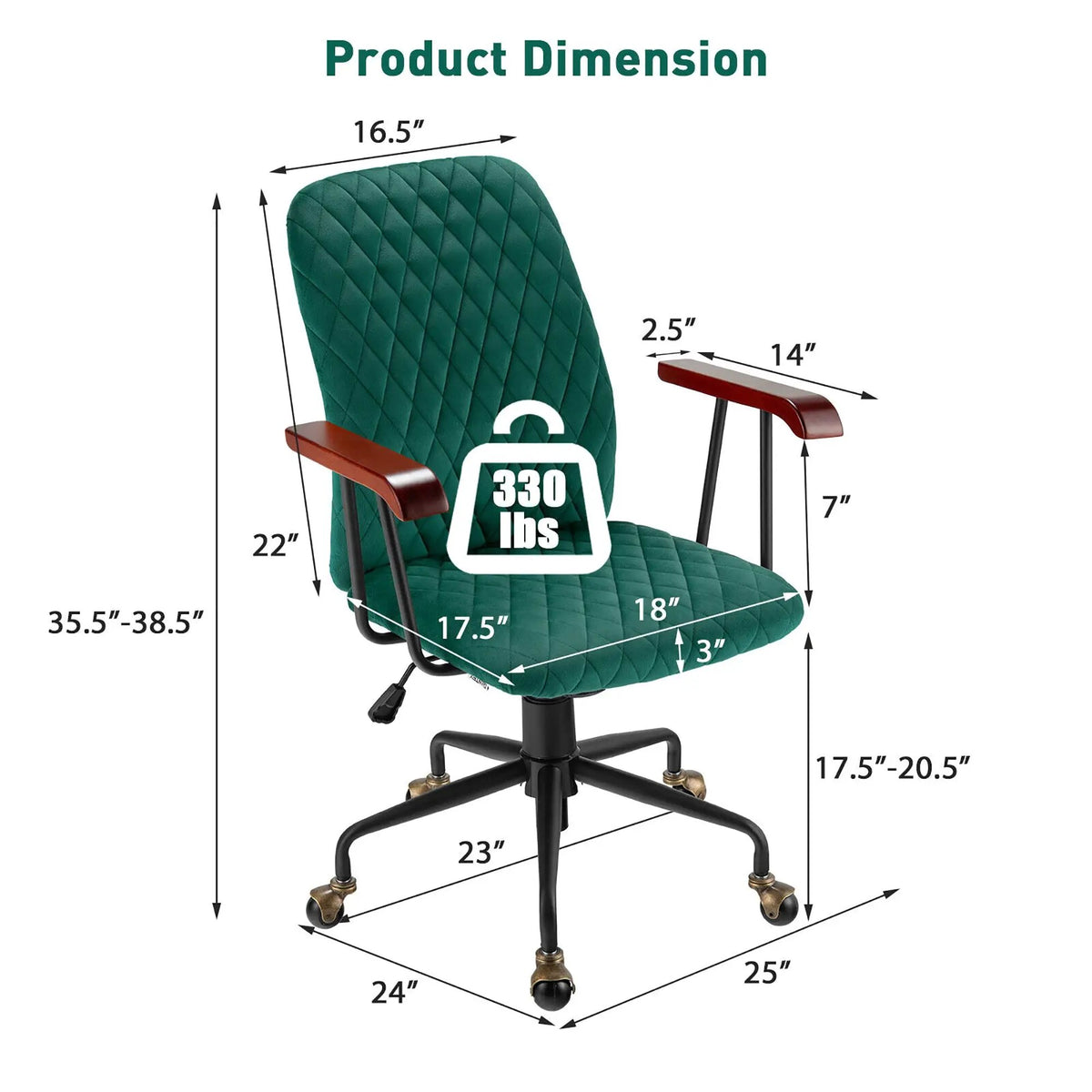 Velvet Home Office Chair with Wooden Armrest, photo 4 of 11