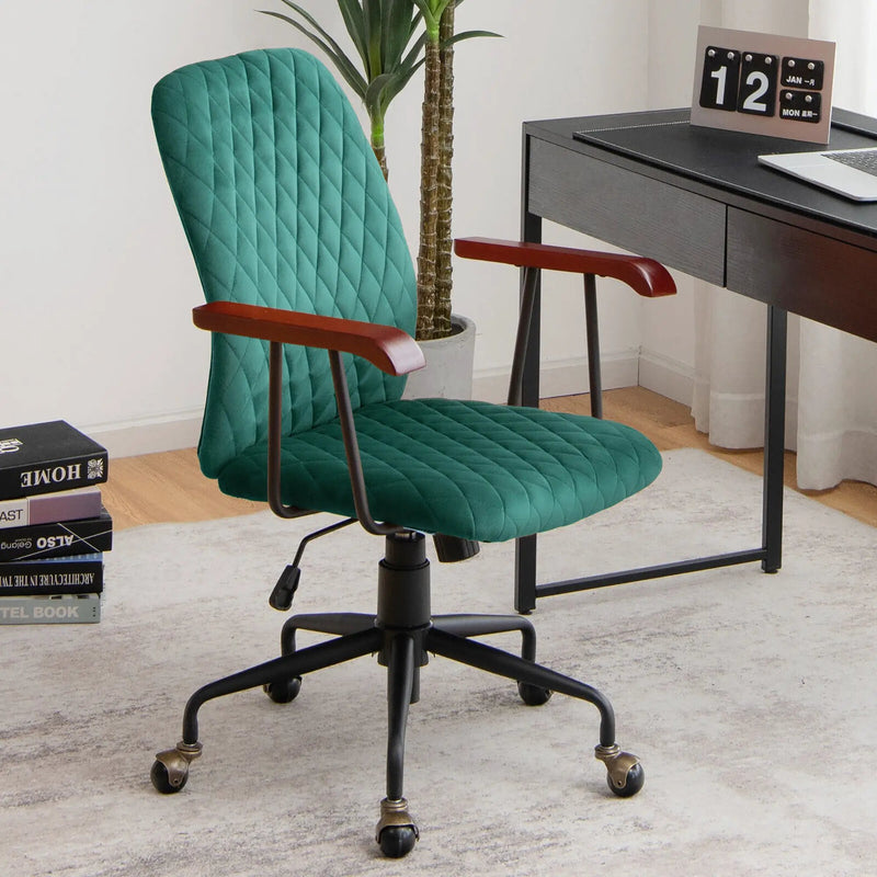 Velvet Office Chair with Wooden Armrests - Adjustable Height by DirectDeals