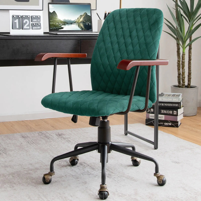 Velvet Office Chair with Wooden Armrests - Adjustable Height by DirectDeals