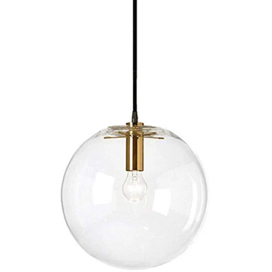 Brikey Spherical Clear Glass Ball Pendant Light Gold Head Glass by Selzalot
