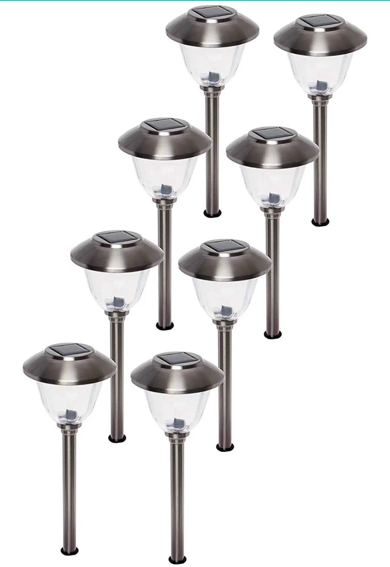 Member's Mark 8 Piece LED Solar Path Lights 14 Lumen - Stainless Steel ( Silver ) by Outdoor Solar Outlet