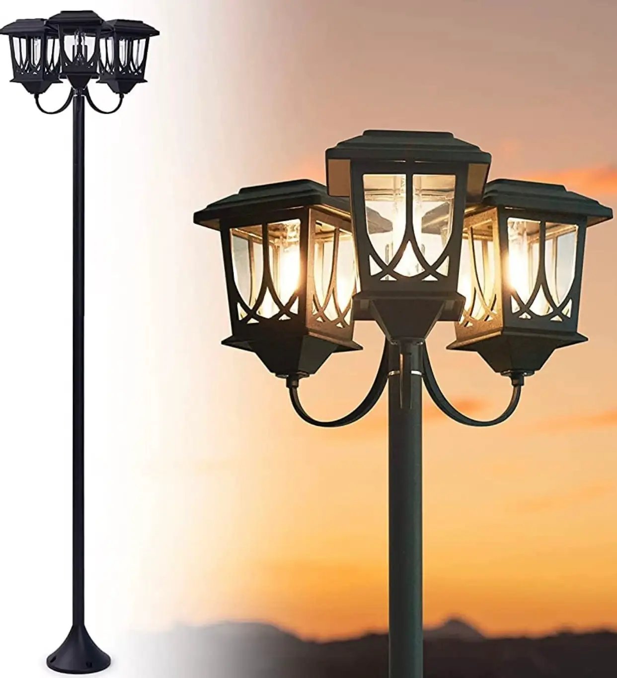 SmartYard Aluminum 74.8“ Outdoor Lamp Post Lights ,3-Head Waterproof Street Lights 60 Lumen by Outdoor Solar Outlet