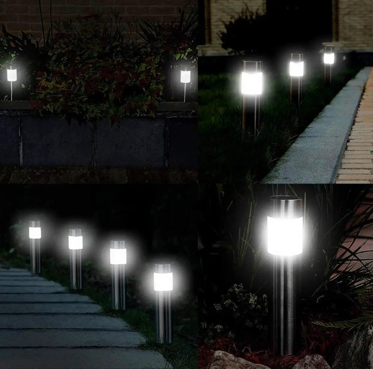 Solar Bollard Lights Outdoor - Stainless Steel Warm White LED 6 Pack by Outdoor Solar Outlet
