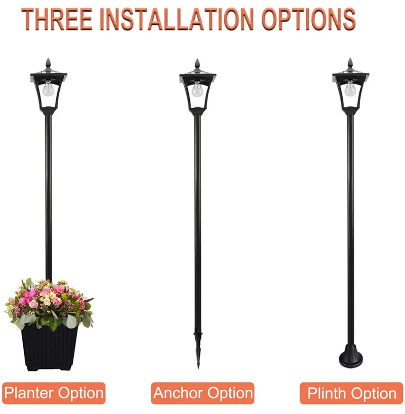 64 Inch Solar Lamp Post Lights Outdoor with Planter, 70 Lumen Solar Powered with 4 Adjustable Height- Black by Outdoor Solar Outlet