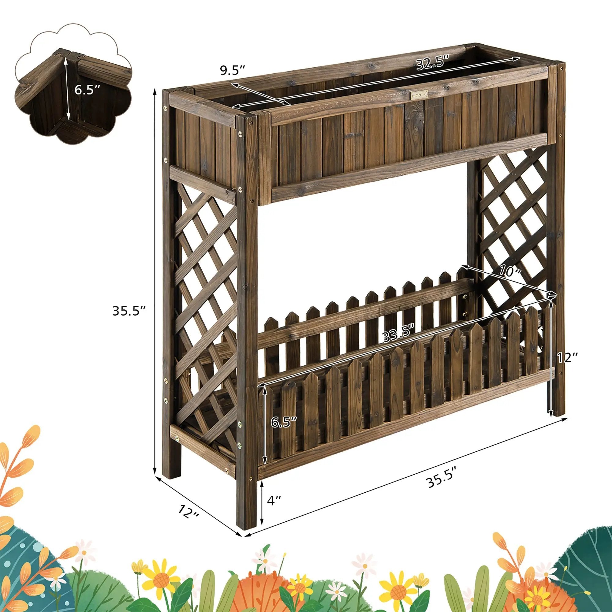 2-Tier Wood Raised Garden Bed for Vegetable and Fruit by DirectDeals