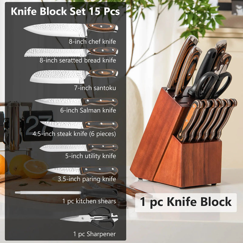 15 Pieces Stainless Steel Knife Block Set with Ergonomic Handle by DirectDeals