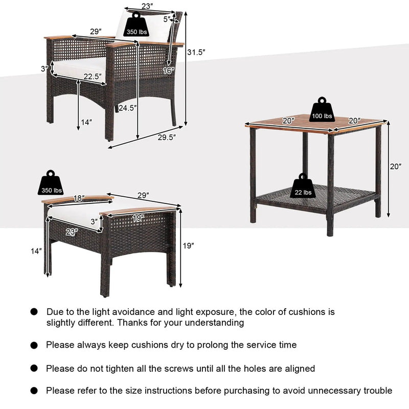 5 Pieces Patio Rattan Furniture Set with Acacia Wood Table by DirectDeals