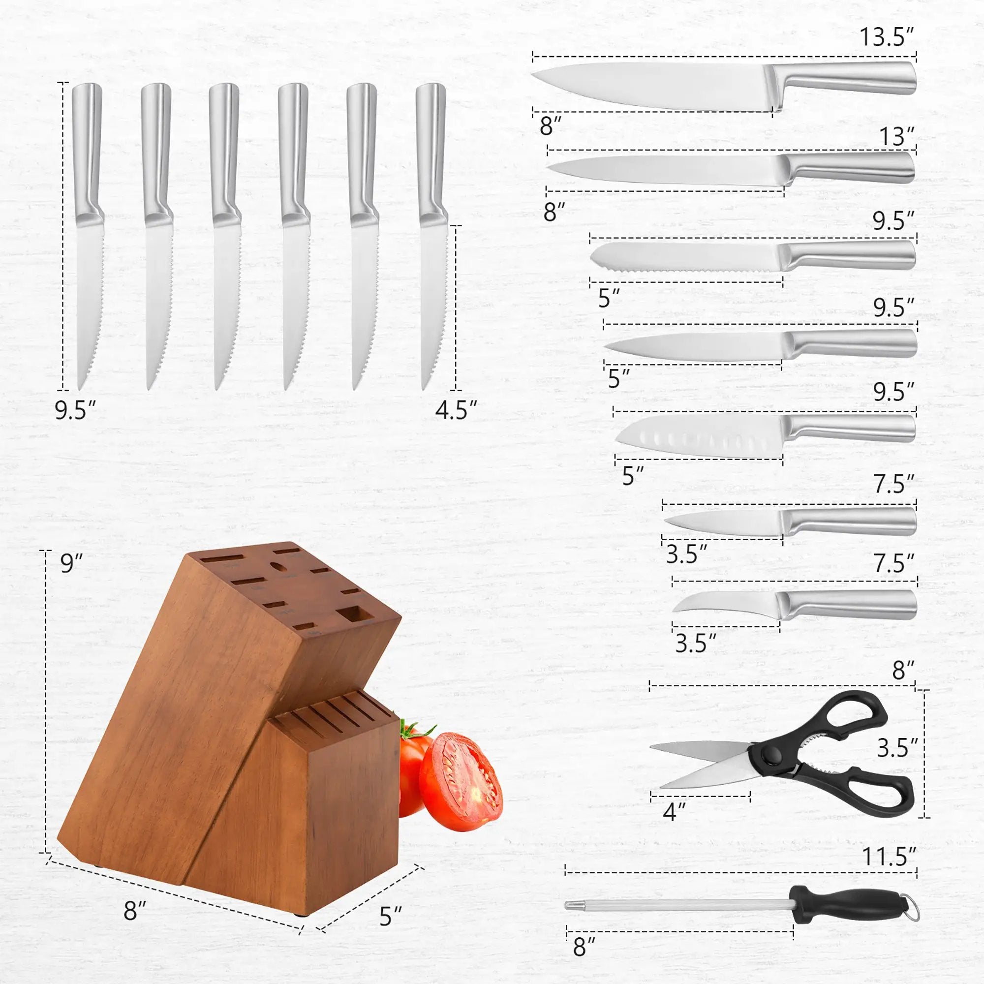 16-Piece Stainless Steel Kitchen Knife Set with Sharpener by DirectDeals