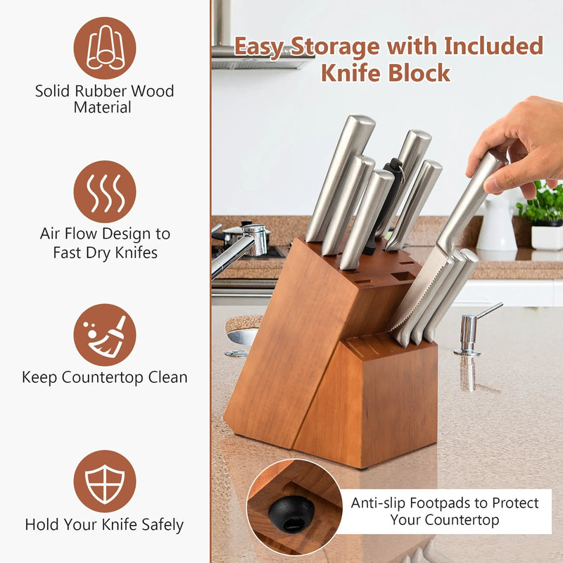 16-Piece Stainless Steel Kitchen Knife Set with Sharpener by DirectDeals