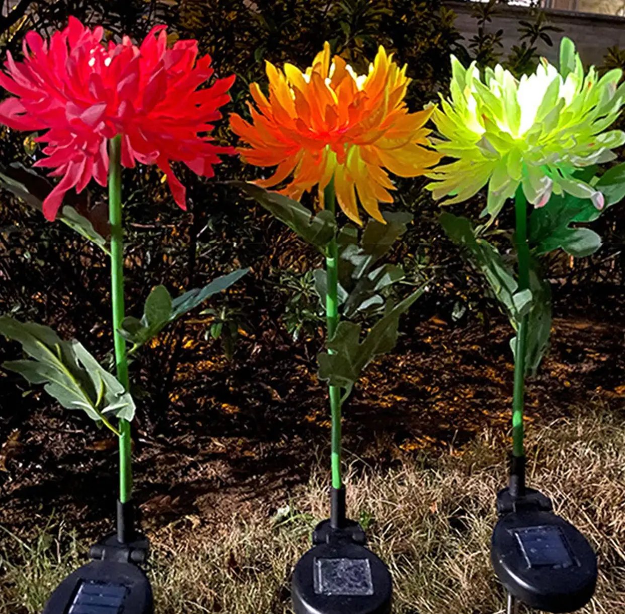 Solar LED Light Artificial Chrysanthemum Flower (3 Pack) by Outdoor Solar Outlet