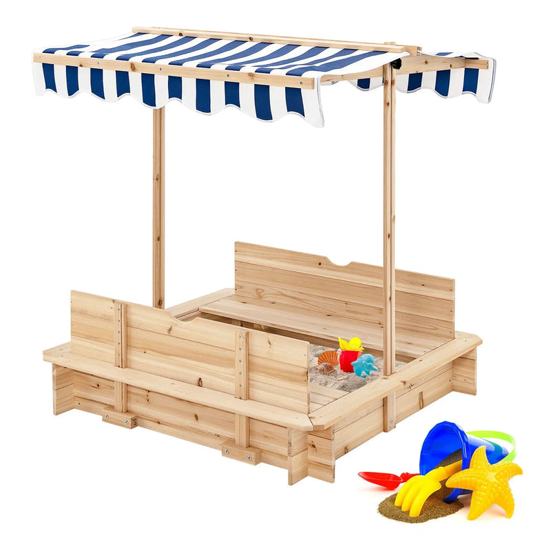 Kids Wooden Sandbox with Canopy and Bench Seats by DirectDeals