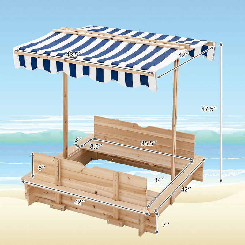 Kids Wooden Sandbox with Canopy and Bench Seats by DirectDeals