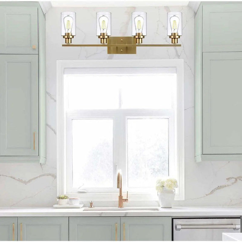 Vanity Lights Fixtures TULUCE 4 Light Bathroom Light Brass Gold Wall Light with Clear Glass Shade, Modern Bathroom Wall Sconce Lighting for Bath, Living Room, Bedroom, Stairs, Gallery, Restaurant by Selzalot