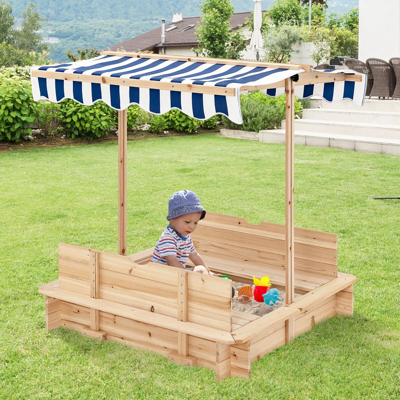 Kids Wooden Sandbox with Canopy and Bench Seats by DirectDeals