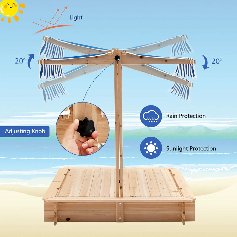 Kids Wooden Sandbox with Canopy and Bench Seats by DirectDeals