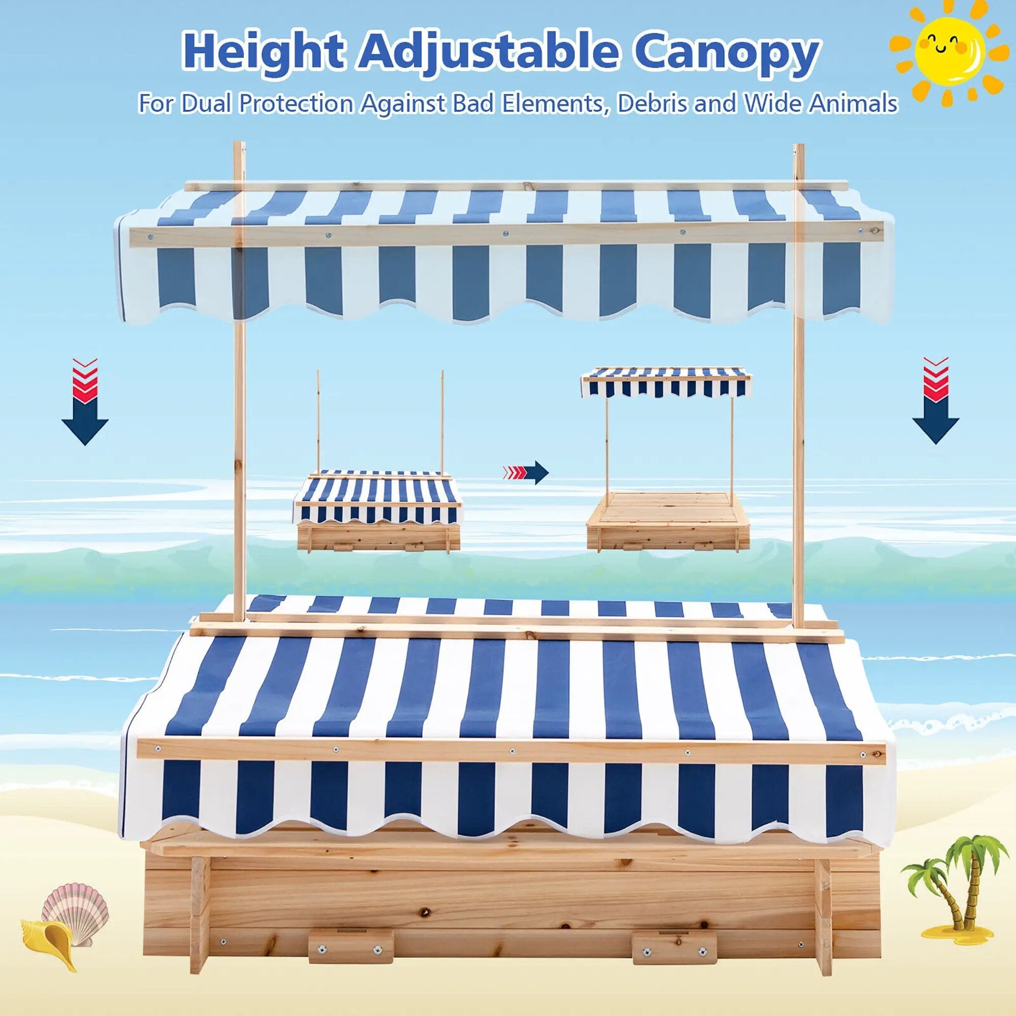 Kids Wooden Sandbox with Canopy and Bench Seats by DirectDeals