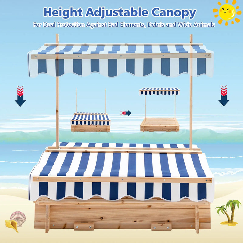 Kids Wooden Sandbox with Canopy and Bench Seats by DirectDeals