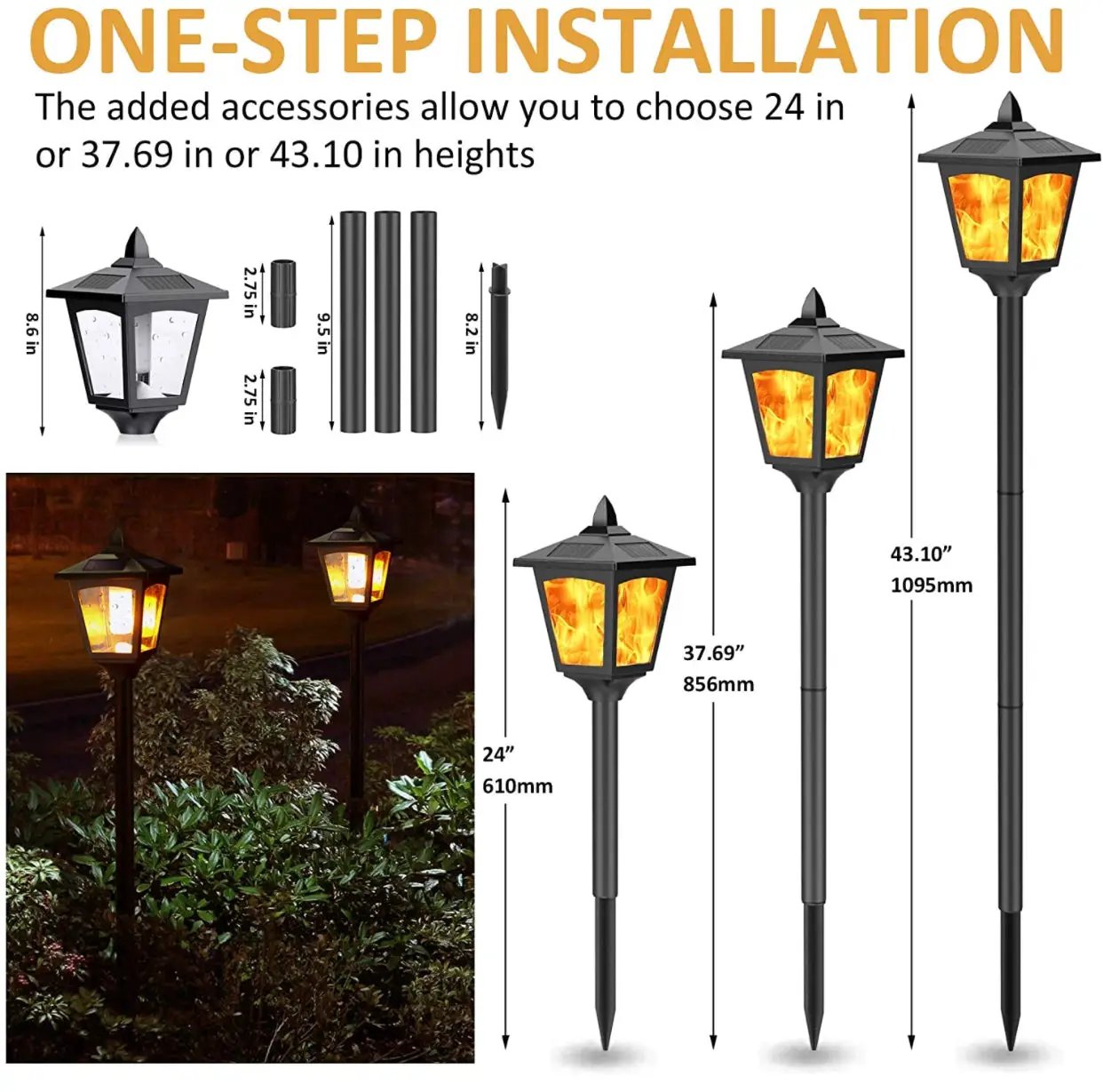 SmartYard Solar Garden Lights - Torches Outdoor Patio Decor Lighting 43" Flames Post Fence Lamps - 2 Pack by Outdoor Solar Outlet