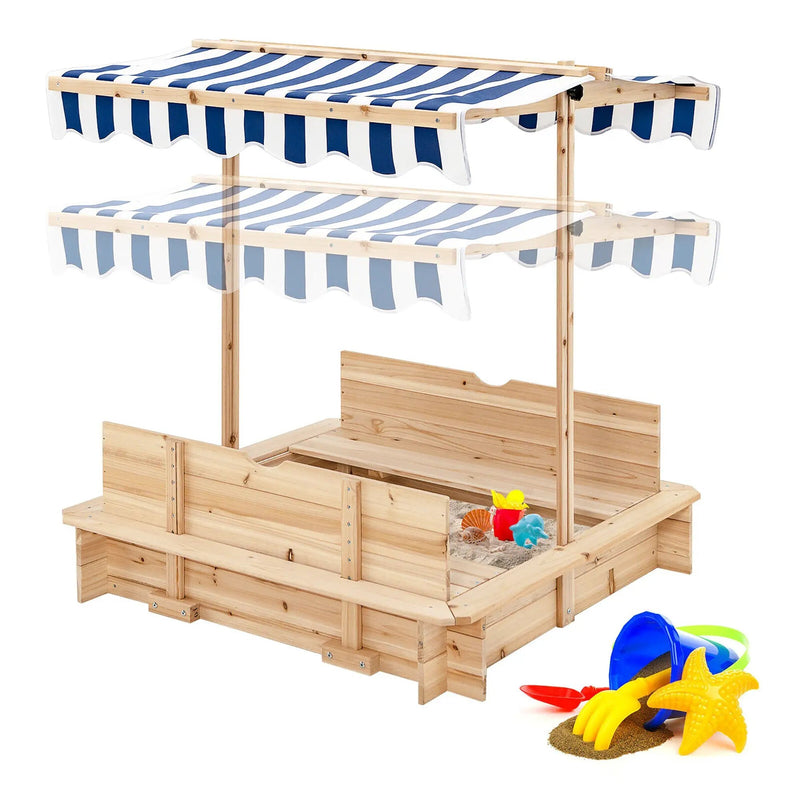 Kids Wooden Sandbox with Canopy and Bench Seats by DirectDeals