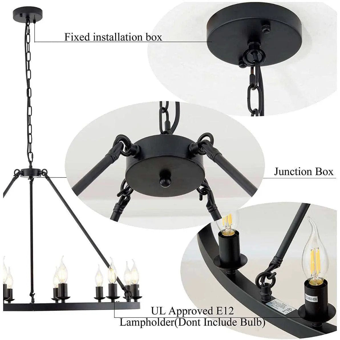 Hubrin Black Wagon Wheel Chandelier,16-Light 39.4 inch,Rustic Farmhouse Industrial Chandeliers,Kitchen Island Light Fixtures E12 Base for Living Room (Black, 39.4" 16-Light) by Selzalot