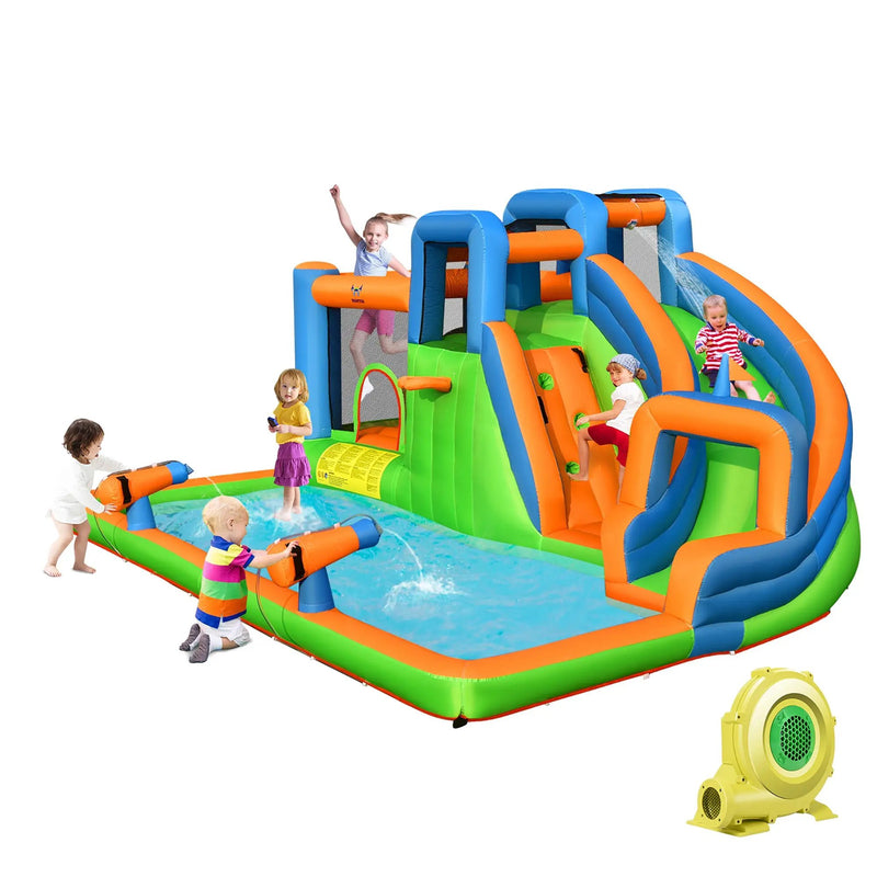 7-in-1 Inflatable Giant Water Park Bouncer with Dual Climbing Walls and 735W Blower by DirectDeals