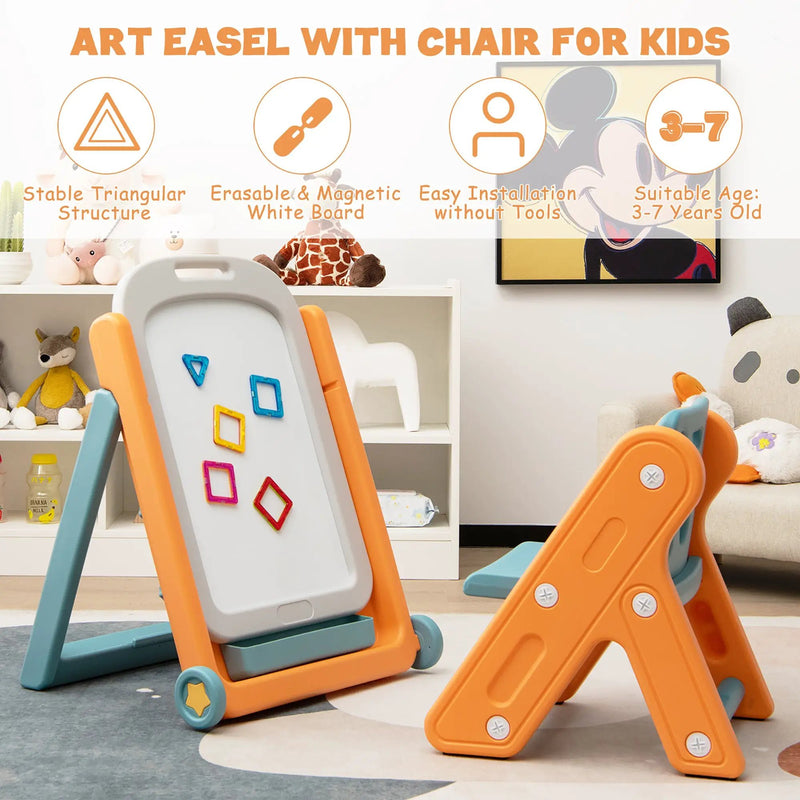 Kids Height Adjustable Art Easel Set with Chair by DirectDeals