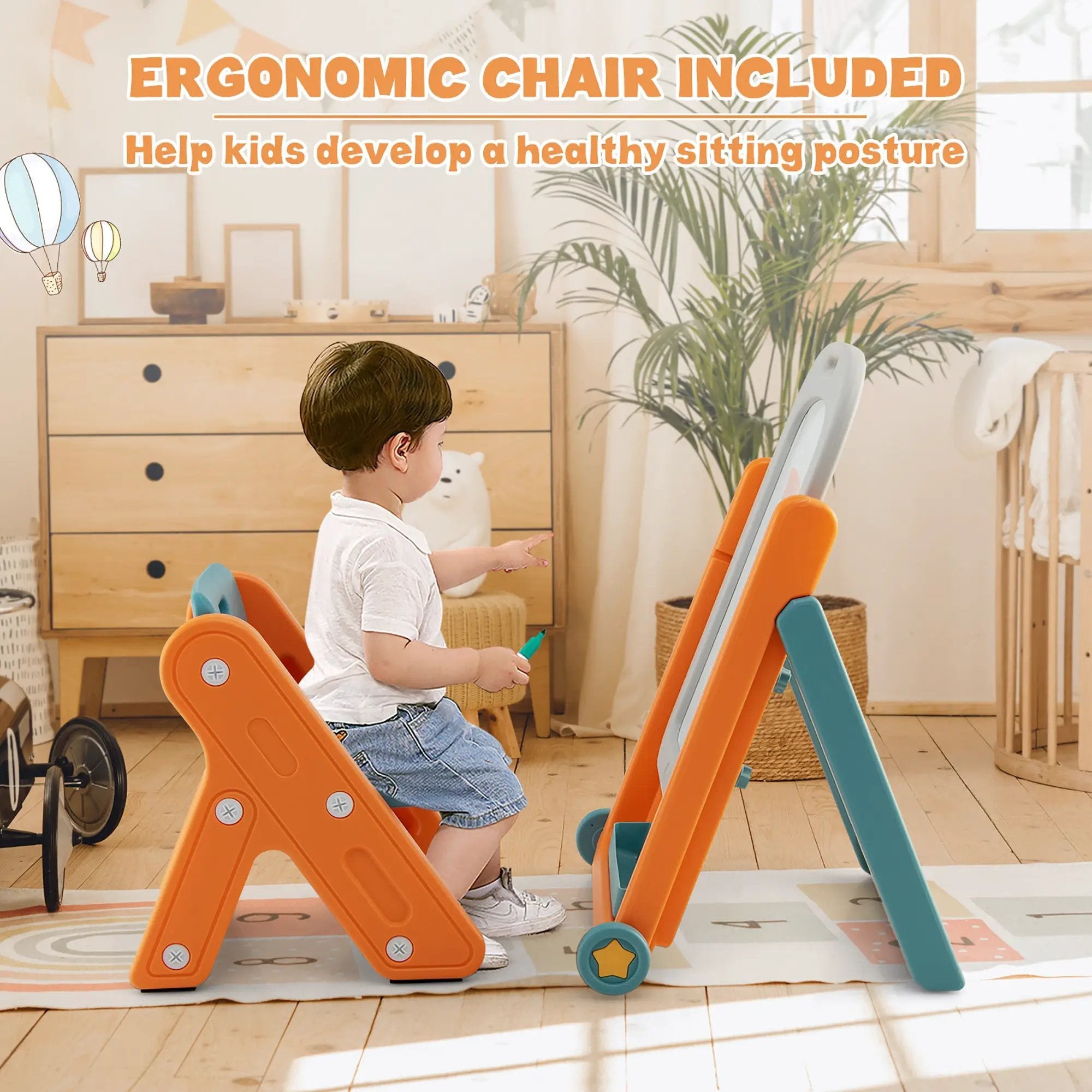 Kids Height Adjustable Art Easel Set with Chair by DirectDeals