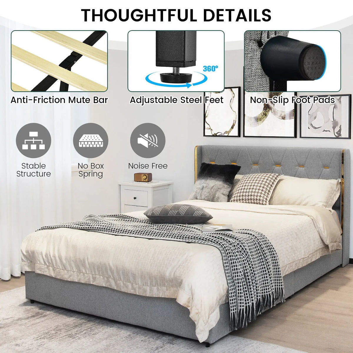 Bed Frame Mattress Foundation with 4 Storage Drawers, photo 9 of 9