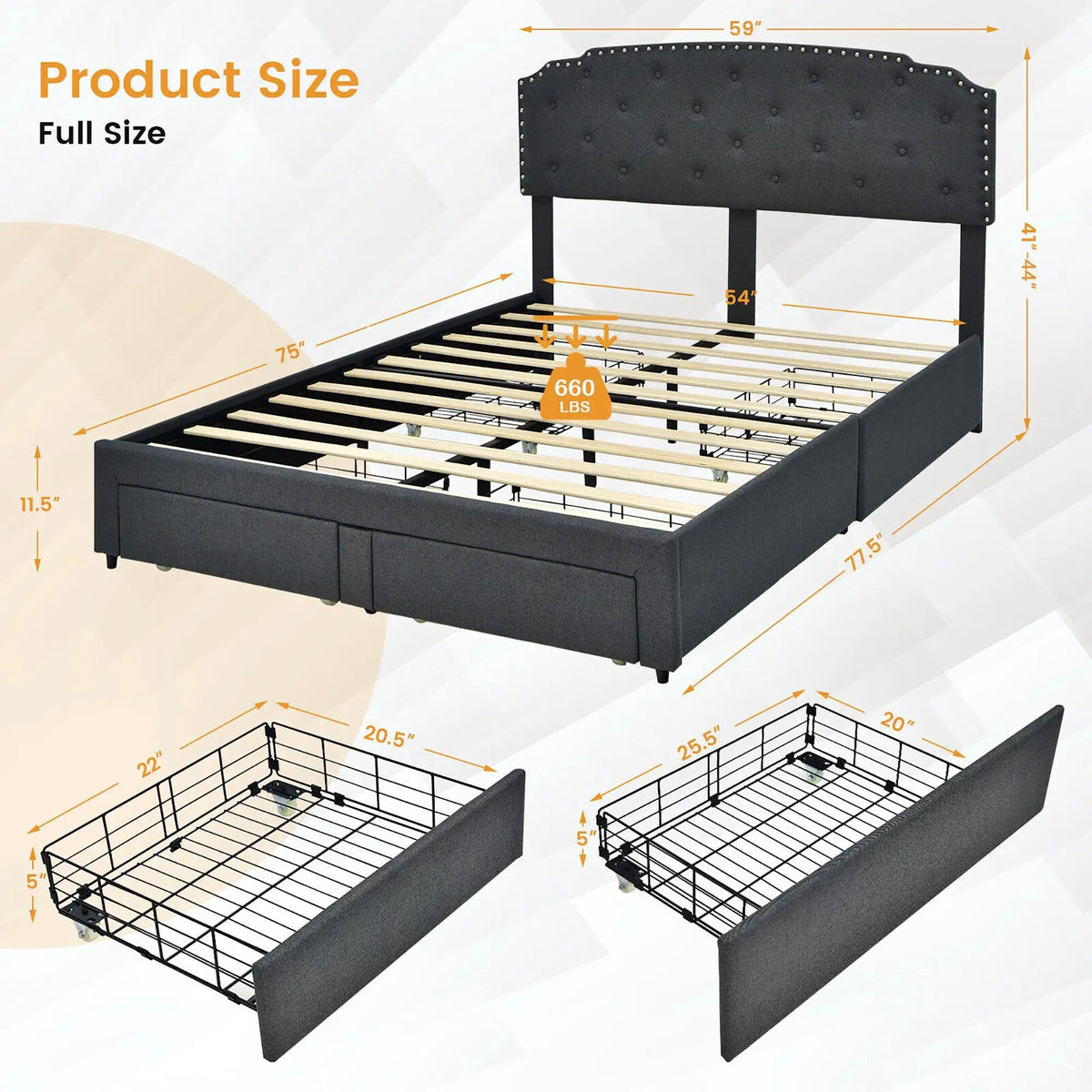 Platform Bed Frame with 4 Storage Drawers and Adjustable Headboard, photo 7 of 16