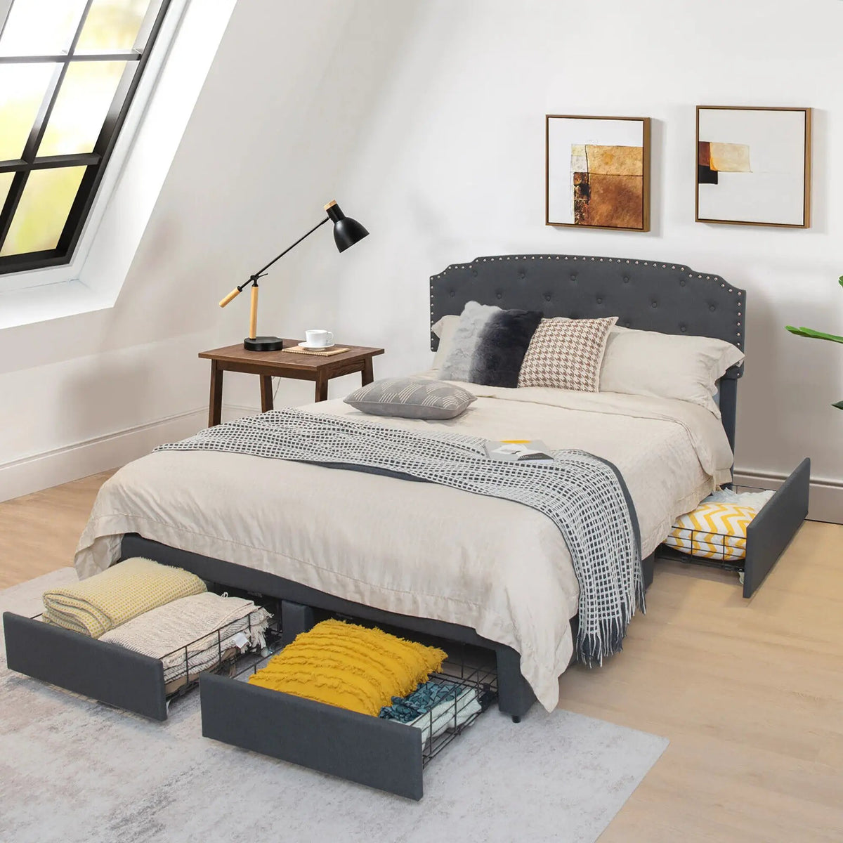 Platform Bed Frame with 4 Storage Drawers and Adjustable Headboard, photo 13 of 16