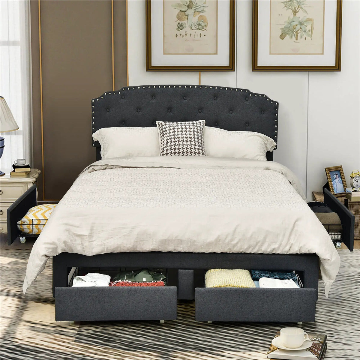 Platform Bed Frame with 4 Storage Drawers and Adjustable Headboard, photo 16 of 16