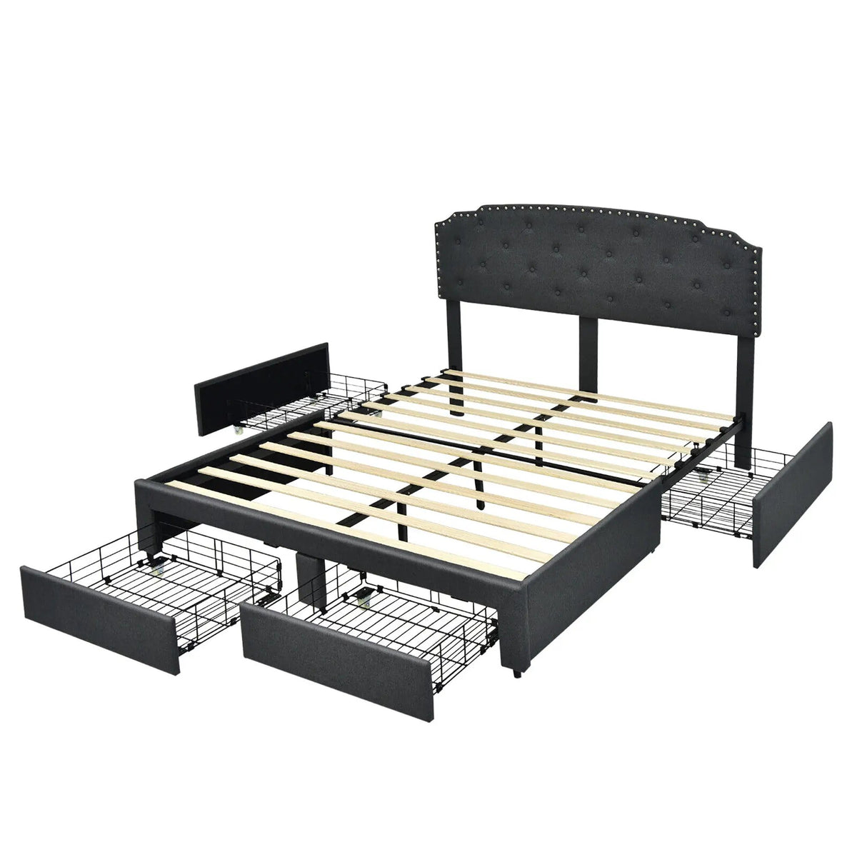 Platform Bed Frame with 4 Storage Drawers and Adjustable Headboard, photo 4 of 16