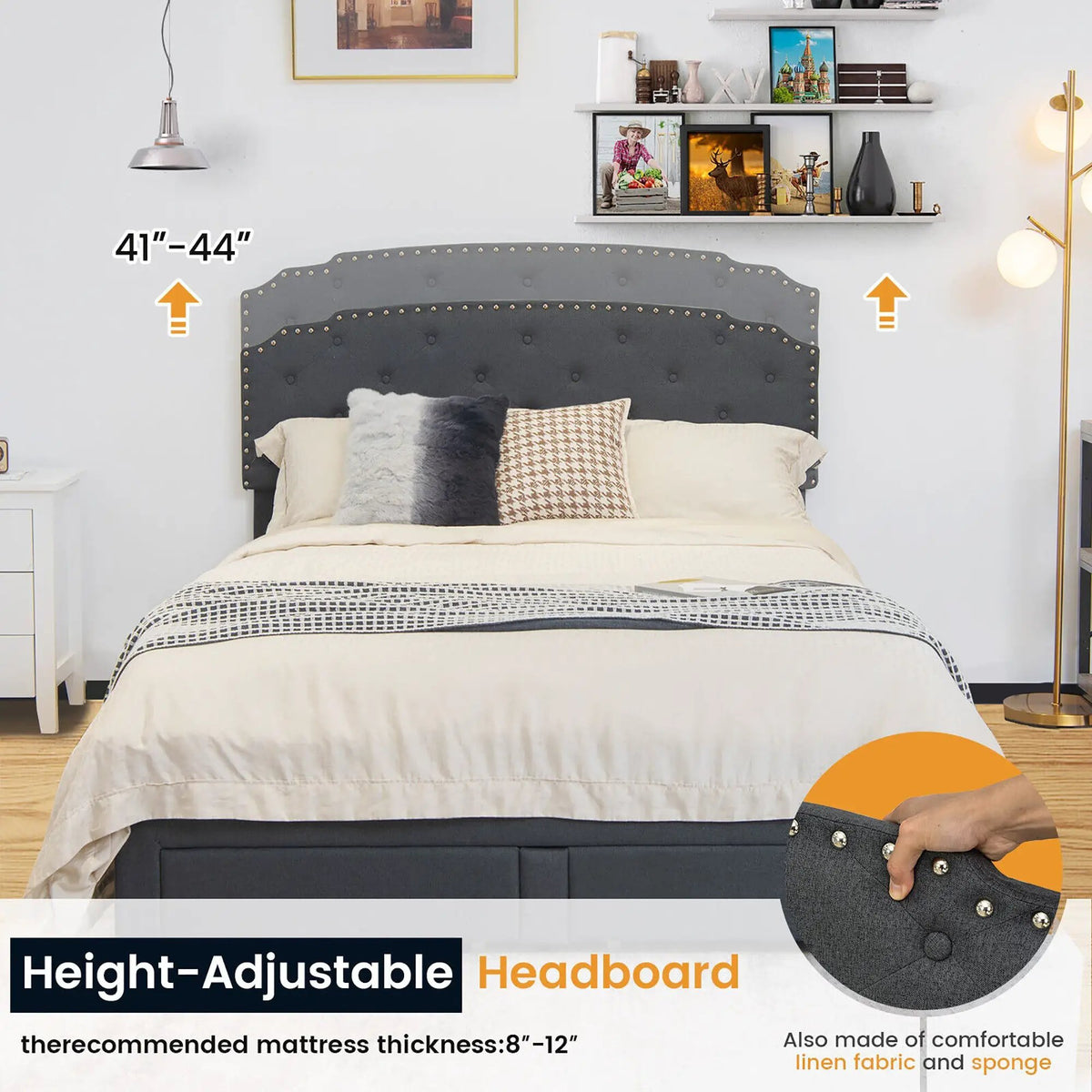 Platform Bed Frame with 4 Storage Drawers and Adjustable Headboard, photo 2 of 16